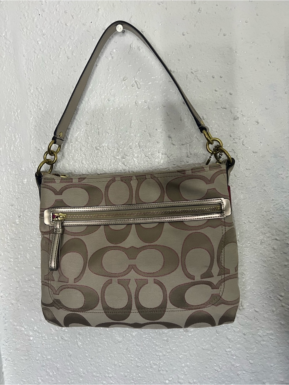 Coach Beige and Brown Signature Shoulder Bag